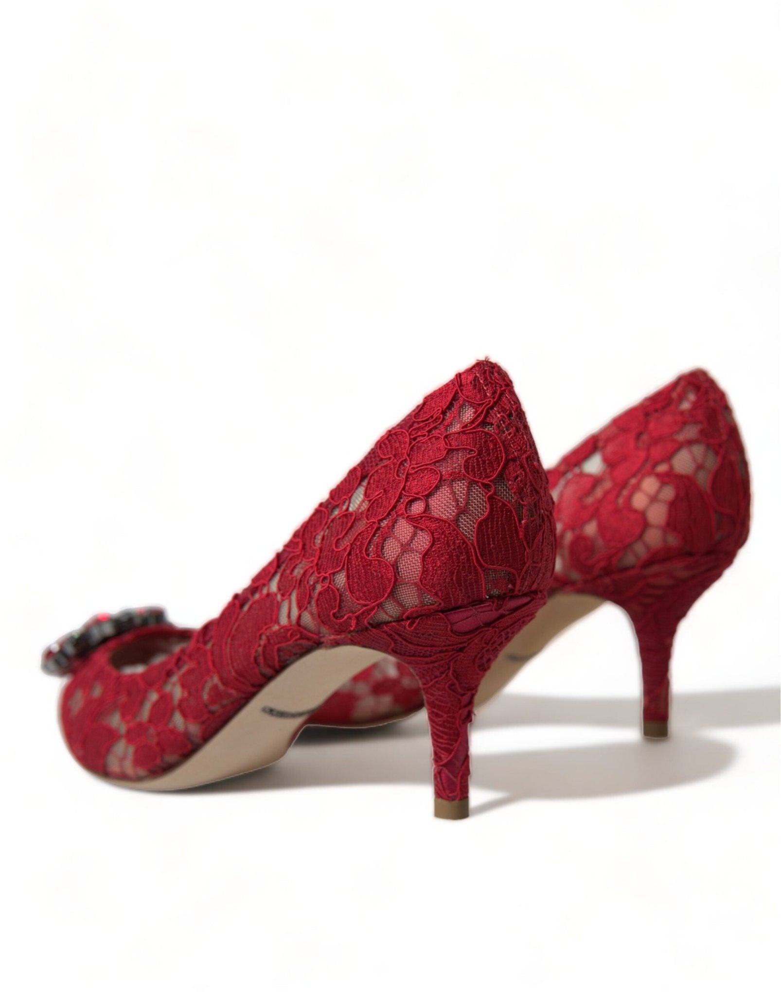 Dolce & Gabbana Red Taormina Lace Crystal Heels Pumps Shoes - SMARTMARTNZ