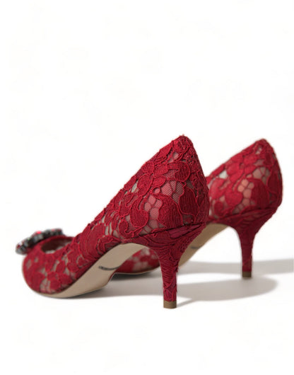 Dolce & Gabbana Red Taormina Lace Crystal Heels Pumps Shoes - SMARTMARTNZ