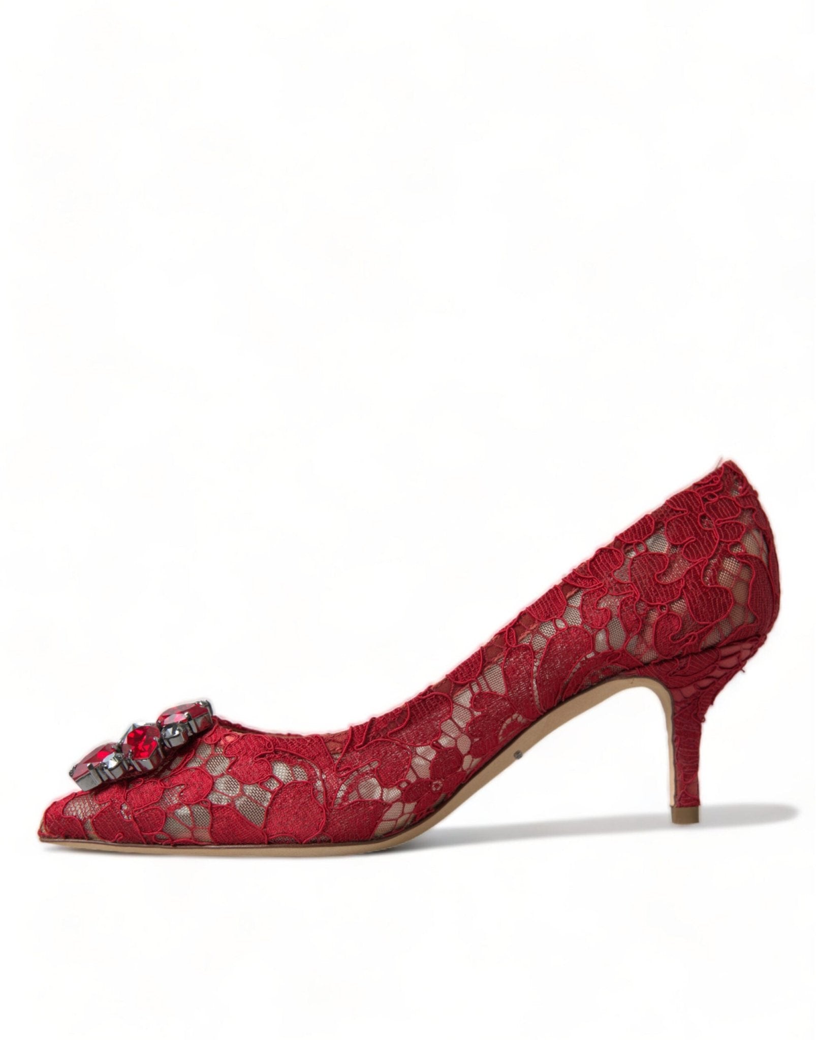 Dolce & Gabbana Red Taormina Lace Crystal Heels Pumps Shoes - SMARTMARTNZ