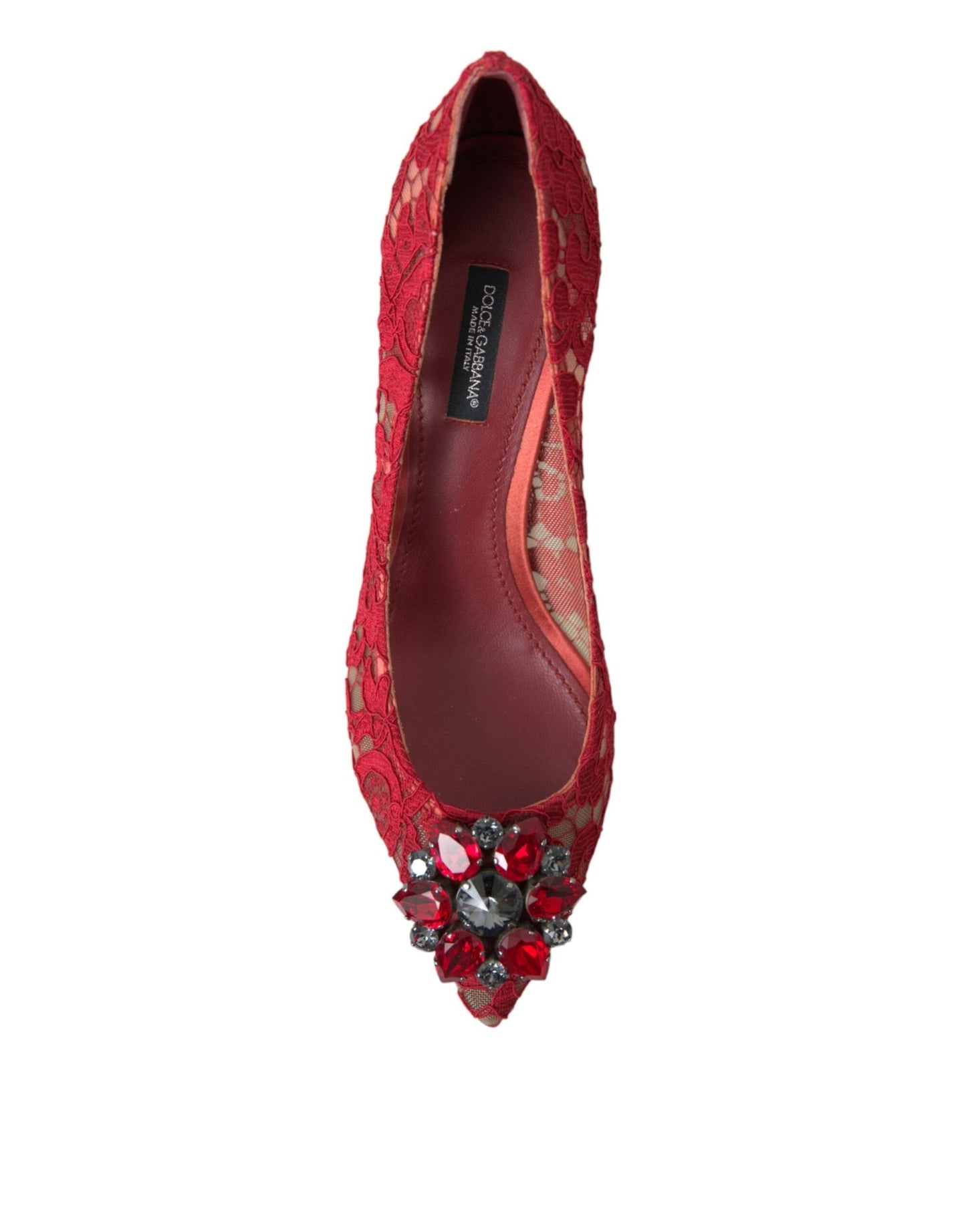 Dolce & Gabbana Red Taormina Lace Crystal Heels Pumps Shoes - SMARTMARTNZ