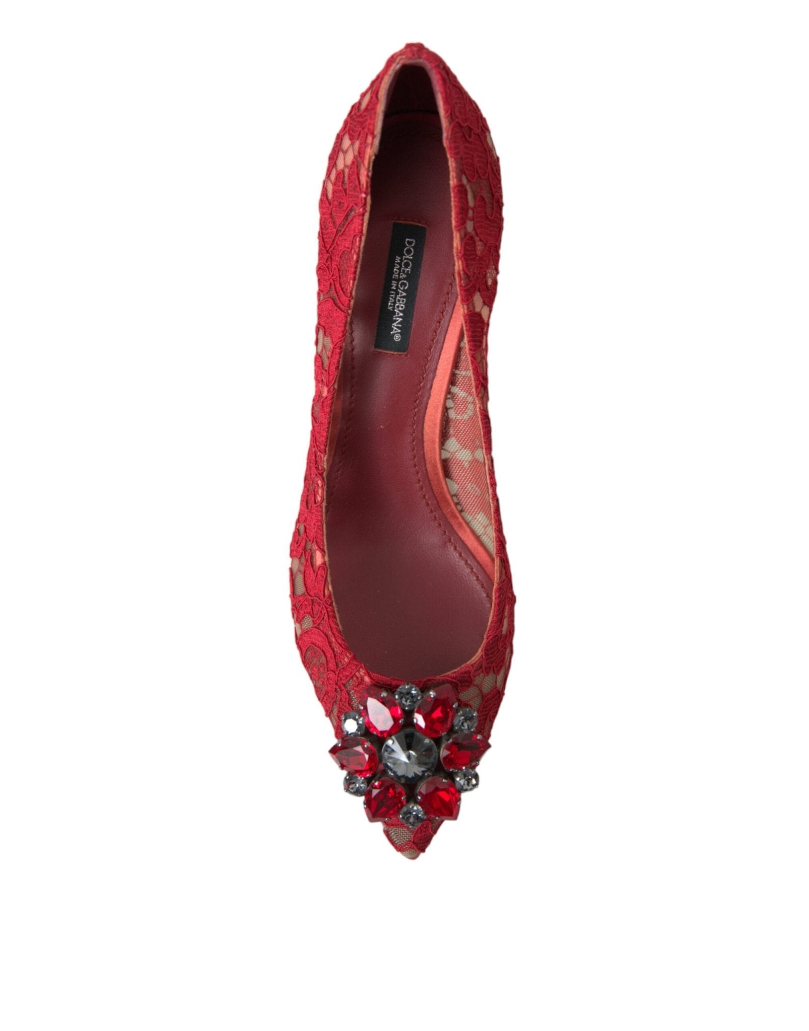 Dolce & Gabbana Red Taormina Lace Crystal Heels Pumps Shoes - SMARTMARTNZ