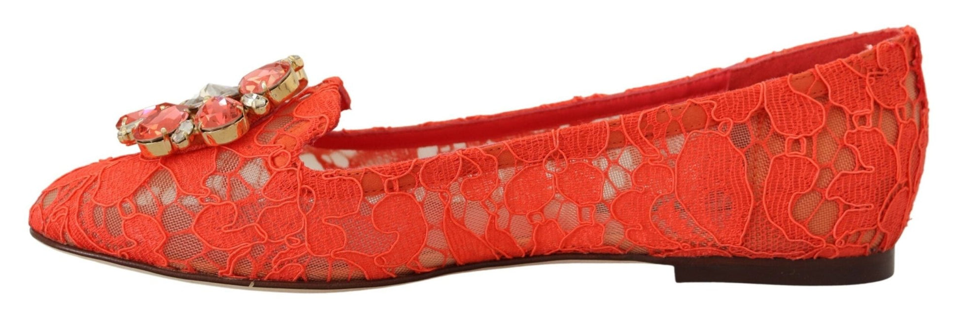 Dolce & Gabbana Red Taormina Lace Crystals Ballet Flats Shoes - SMARTMARTNZ