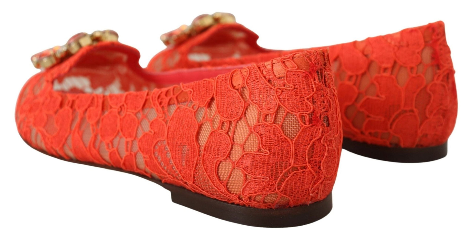 Dolce & Gabbana Red Taormina Lace Crystals Ballet Flats Shoes - SMARTMARTNZ