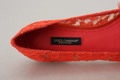 Dolce & Gabbana Red Taormina Lace Crystals Ballet Flats Shoes - SMARTMARTNZ