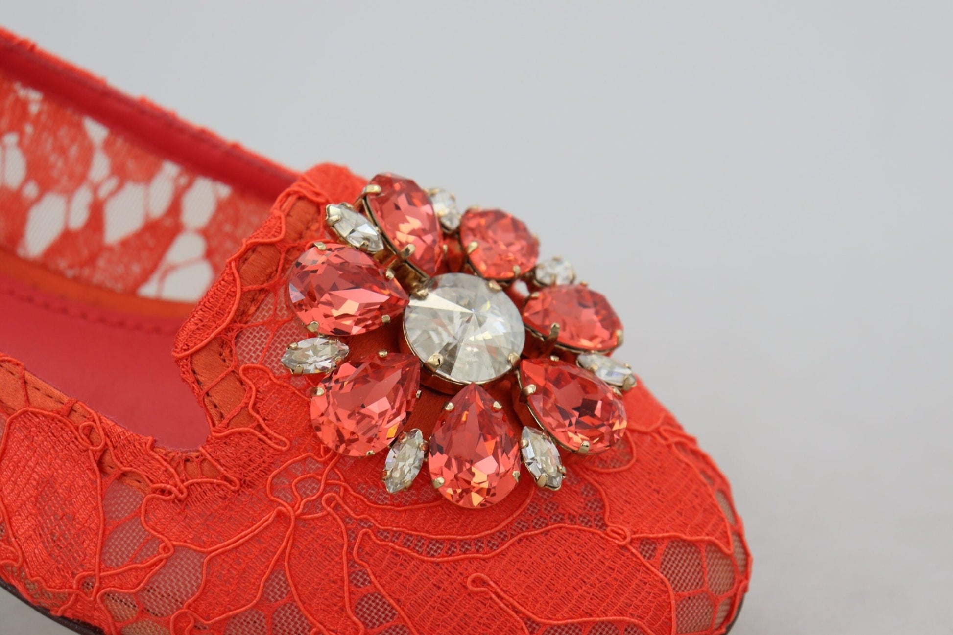 Dolce & Gabbana Red Taormina Lace Crystals Ballet Flats Shoes - SMARTMARTNZ