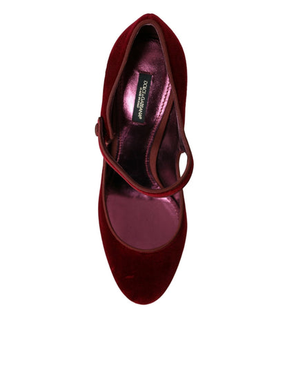 Dolce & Gabbana Red Velvet Gold Crystals Heels Mary Jane Shoes - SMARTMARTNZ