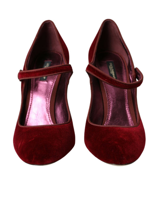 Dolce & Gabbana Red Velvet Gold Crystals Heels Mary Jane Shoes - SMARTMARTNZ