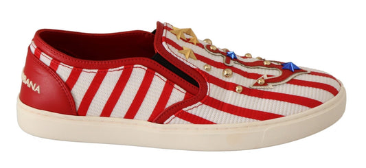 Dolce & Gabbana Red White Anchor Studded Loafers Shoes - SMARTMARTNZ