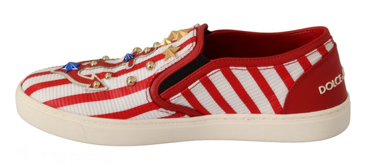 Dolce & Gabbana Red White Anchor Studded Loafers Shoes - SMARTMARTNZ