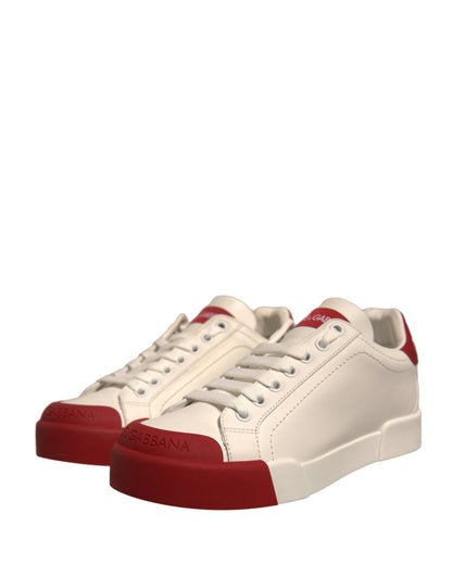 Dolce & Gabbana Shoes White Leather Logo Portofino Sneakers - SMARTMARTNZ