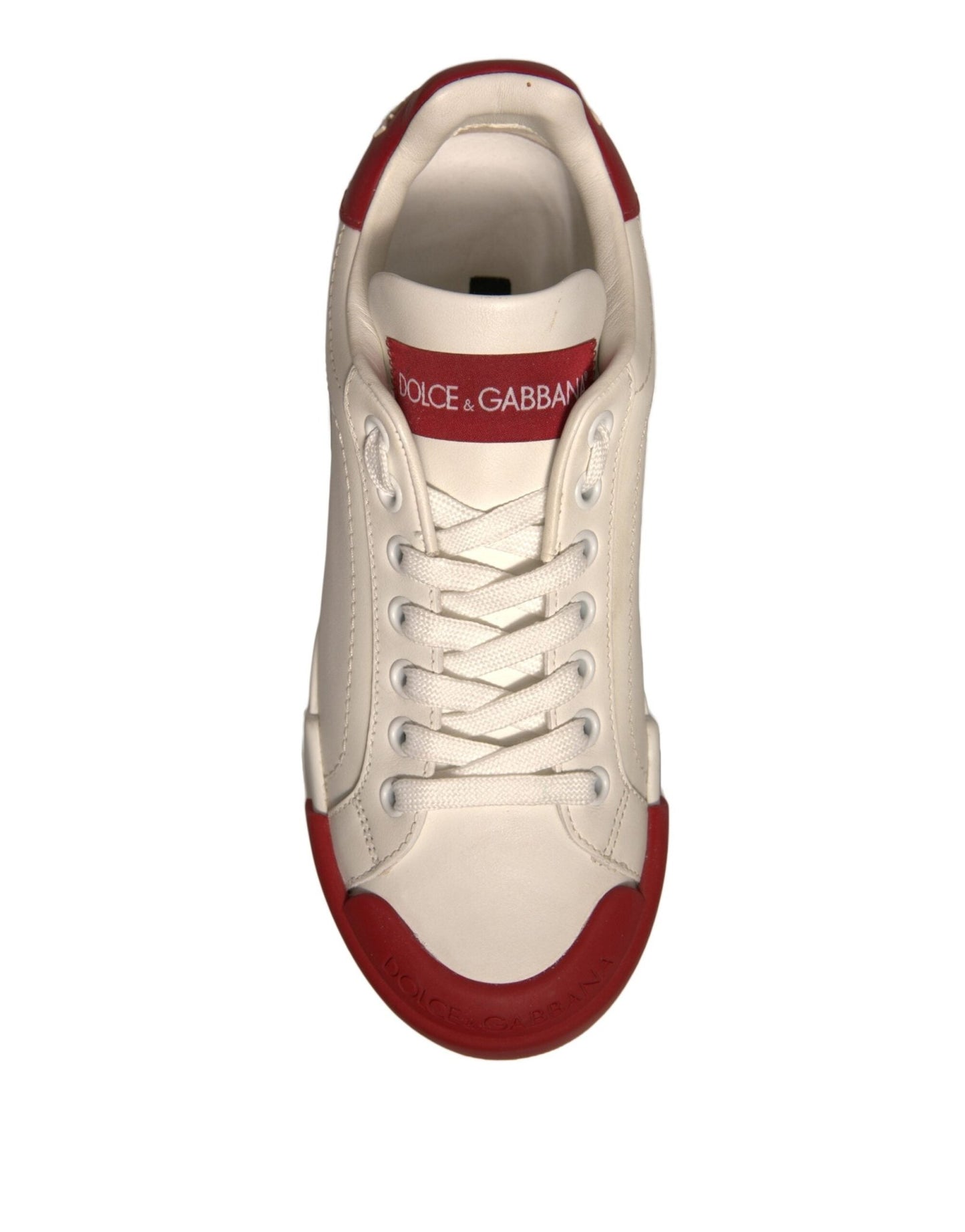 Dolce & Gabbana Shoes White Leather Logo Portofino Sneakers - SMARTMARTNZ