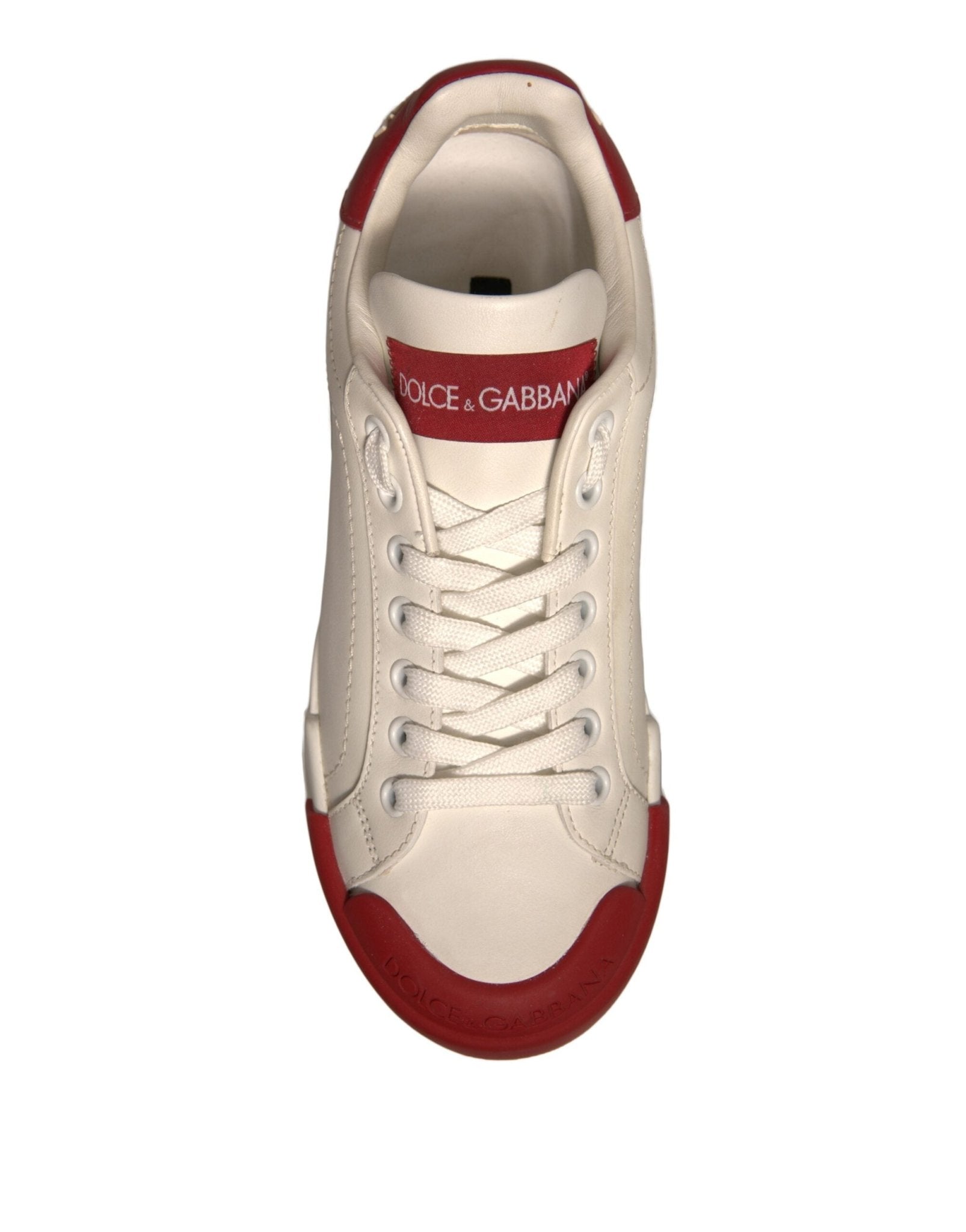 Dolce & Gabbana Shoes White Leather Logo Portofino Sneakers - SMARTMARTNZ