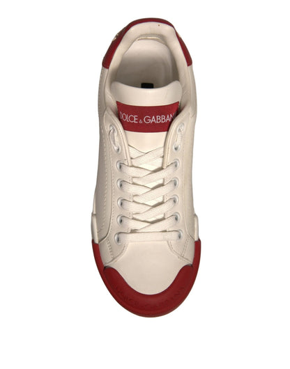 Dolce & Gabbana Shoes White Leather Logo Portofino Sneakers - SMARTMARTNZ