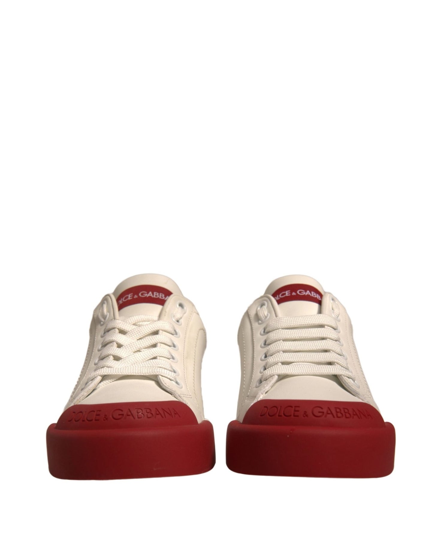 Dolce & Gabbana Shoes White Leather Logo Portofino Sneakers - SMARTMARTNZ