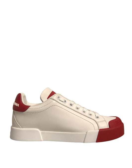 Dolce & Gabbana Shoes White Leather Logo Portofino Sneakers - SMARTMARTNZ