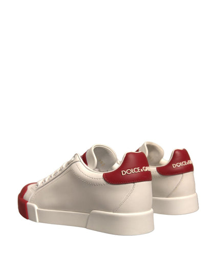 Dolce & Gabbana Shoes White Leather Logo Portofino Sneakers - SMARTMARTNZ