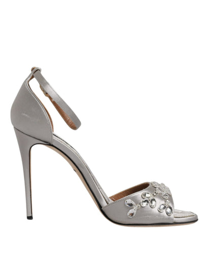 Dolce & Gabbana Silver Ankle Strap Crystal Sandals Shoes - SMARTMARTNZ