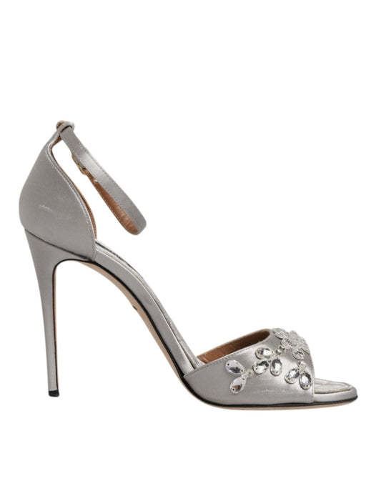 Dolce & Gabbana Silver Ankle Strap Crystal Sandals Shoes - SMARTMARTNZ