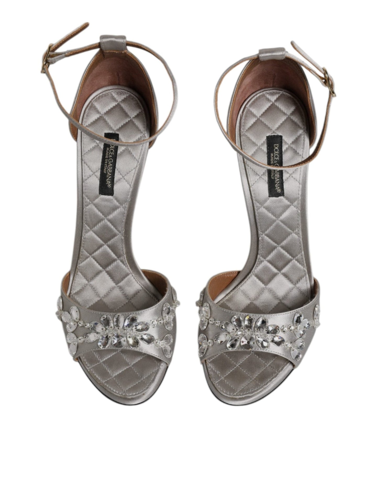 Dolce & Gabbana Silver Ankle Strap Crystal Sandals Shoes - SMARTMARTNZ