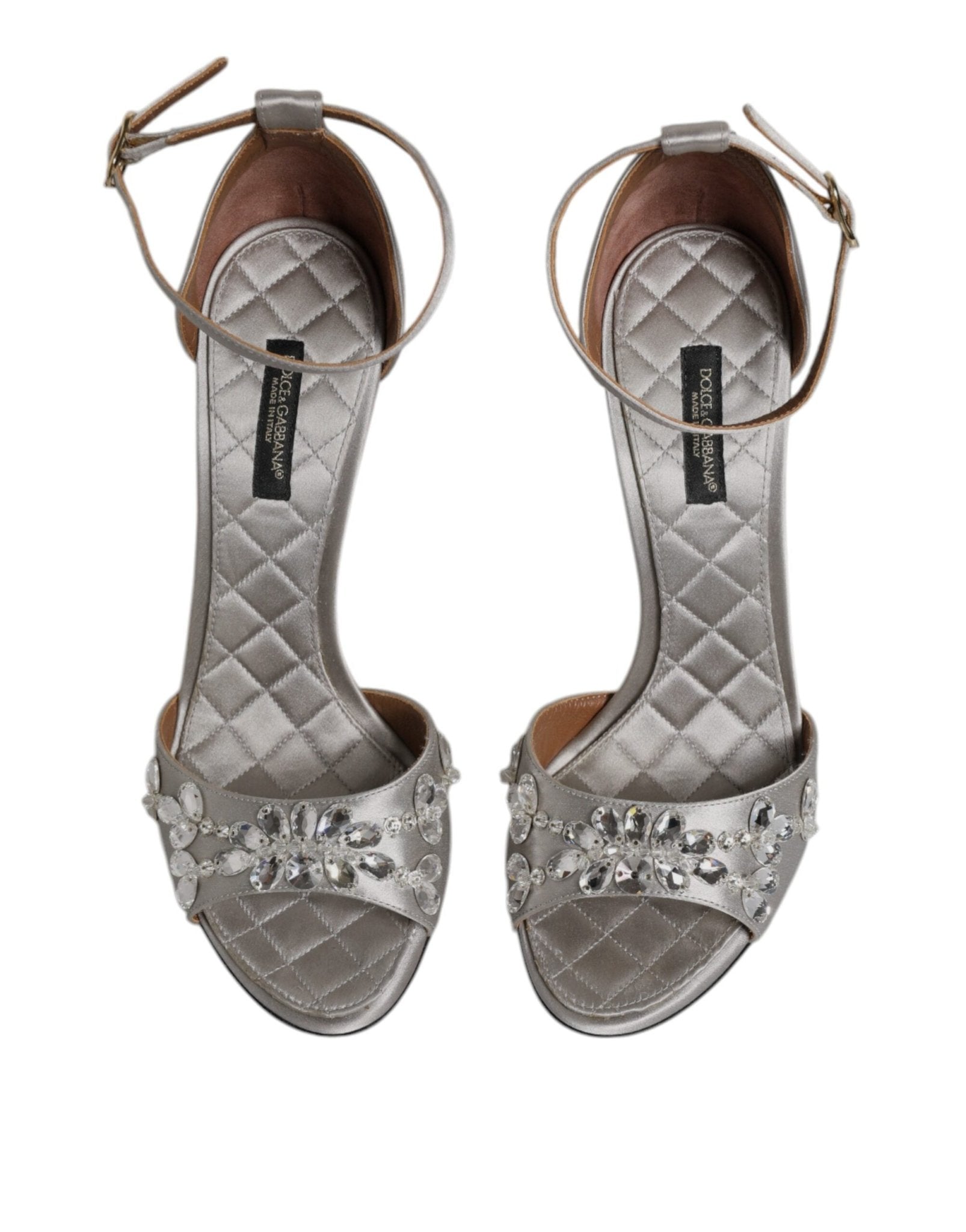 Dolce & Gabbana Silver Ankle Strap Crystal Sandals Shoes - SMARTMARTNZ