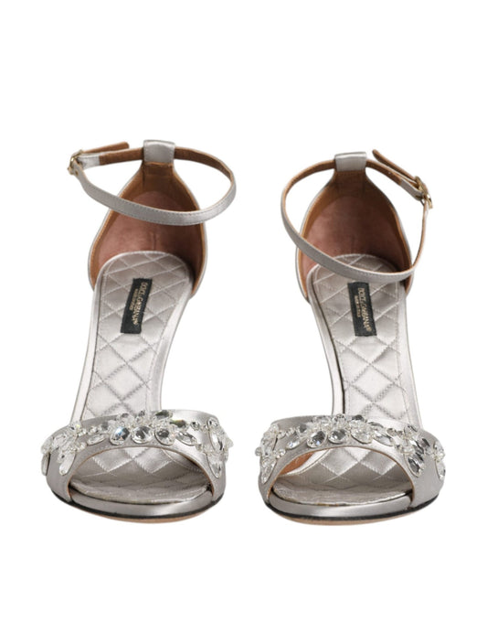 Dolce & Gabbana Silver Ankle Strap Crystal Sandals Shoes - SMARTMARTNZ