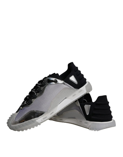 Dolce & Gabbana Silver Black Nylon NS1 Low Top Sneakers Shoes - SMARTMARTNZ