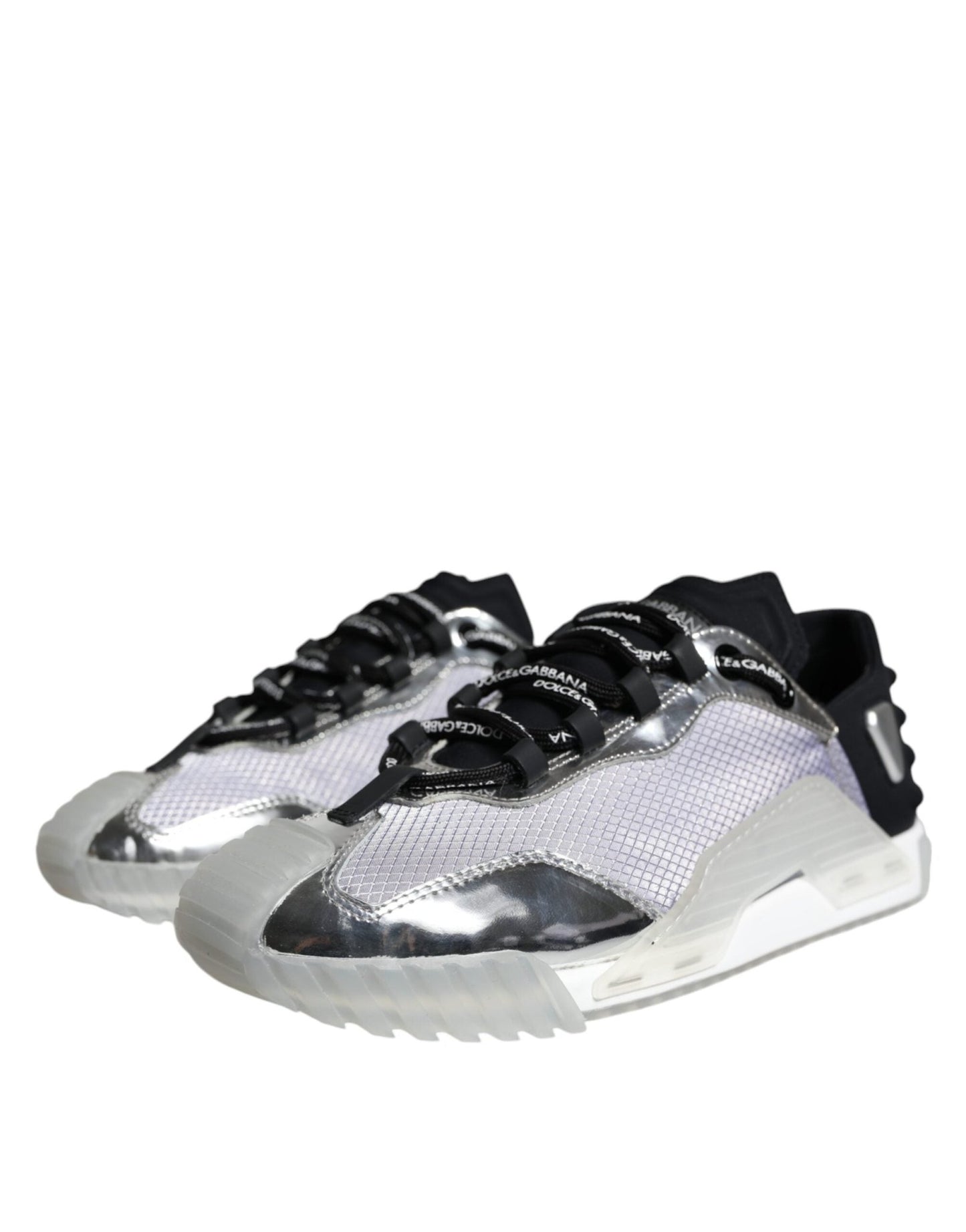 Dolce & Gabbana Silver Black Nylon NS1 Low Top Sneakers Shoes - SMARTMARTNZ