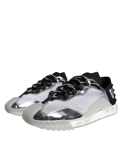 Dolce & Gabbana Silver Black Nylon NS1 Low Top Sneakers Shoes - SMARTMARTNZ