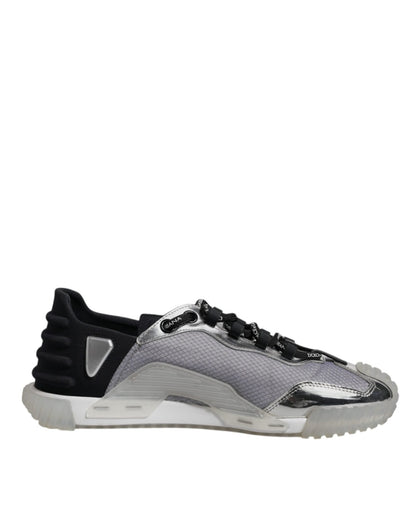 Dolce & Gabbana Silver Black Nylon NS1 Low Top Sneakers Shoes - SMARTMARTNZ