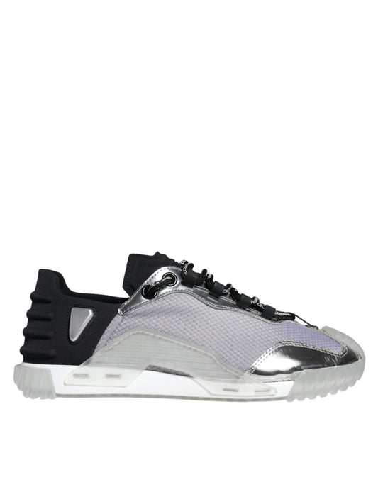 Dolce & Gabbana Silver Black Nylon NS1 Low Top Sneakers Shoes - SMARTMARTNZ