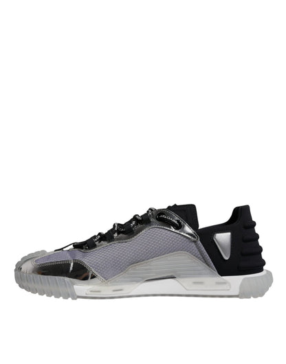 Dolce & Gabbana Silver Black Nylon NS1 Low Top Sneakers Shoes - SMARTMARTNZ