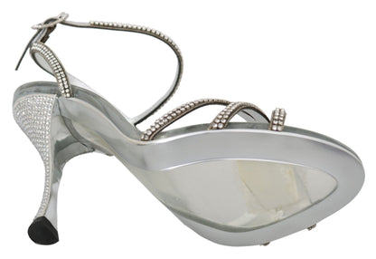 Dolce & Gabbana Silver Crystal Ankle Strap Sandals Shoes - SMARTMARTNZ