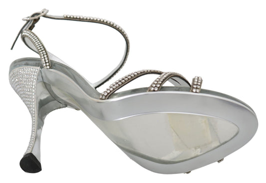 Dolce & Gabbana Silver Crystal Ankle Strap Sandals Shoes - SMARTMARTNZ