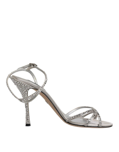 Dolce & Gabbana Silver Crystal Ankle Strap Sandals Shoes - SMARTMARTNZ