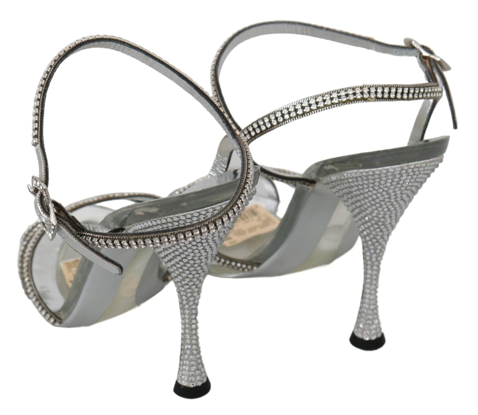 Dolce & Gabbana Silver Crystal Ankle Strap Sandals Shoes - SMARTMARTNZ