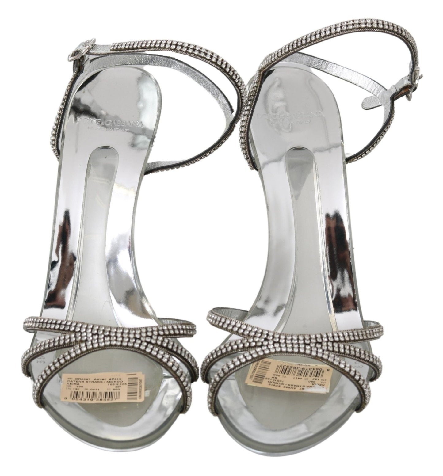 Dolce & Gabbana Silver Crystal Ankle Strap Sandals Shoes - SMARTMARTNZ