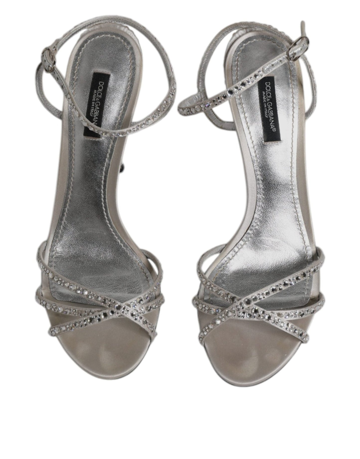 Dolce & Gabbana Silver Crystal Ankle Strap Sandals Shoes - SMARTMARTNZ