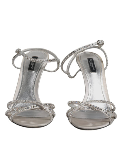 Dolce & Gabbana Silver Crystal Ankle Strap Sandals Shoes - SMARTMARTNZ