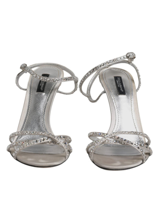 Dolce & Gabbana Silver Crystal Ankle Strap Sandals Shoes - SMARTMARTNZ
