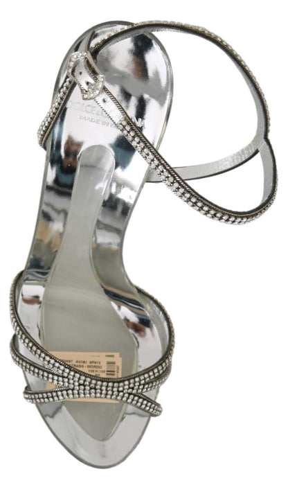 Dolce & Gabbana Silver Crystal Ankle Strap Sandals Shoes - SMARTMARTNZ