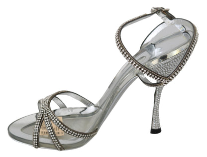 Dolce & Gabbana Silver Crystal Ankle Strap Sandals Shoes - SMARTMARTNZ