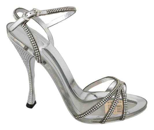 Dolce & Gabbana Silver Crystal Ankle Strap Sandals Shoes - SMARTMARTNZ