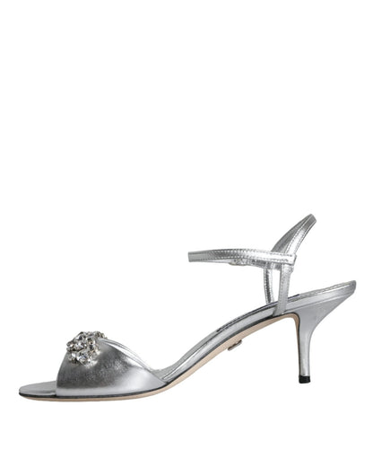 Dolce & Gabbana Silver Crystal AnkleStrap Keira Sandals Shoes - SMARTMARTNZ