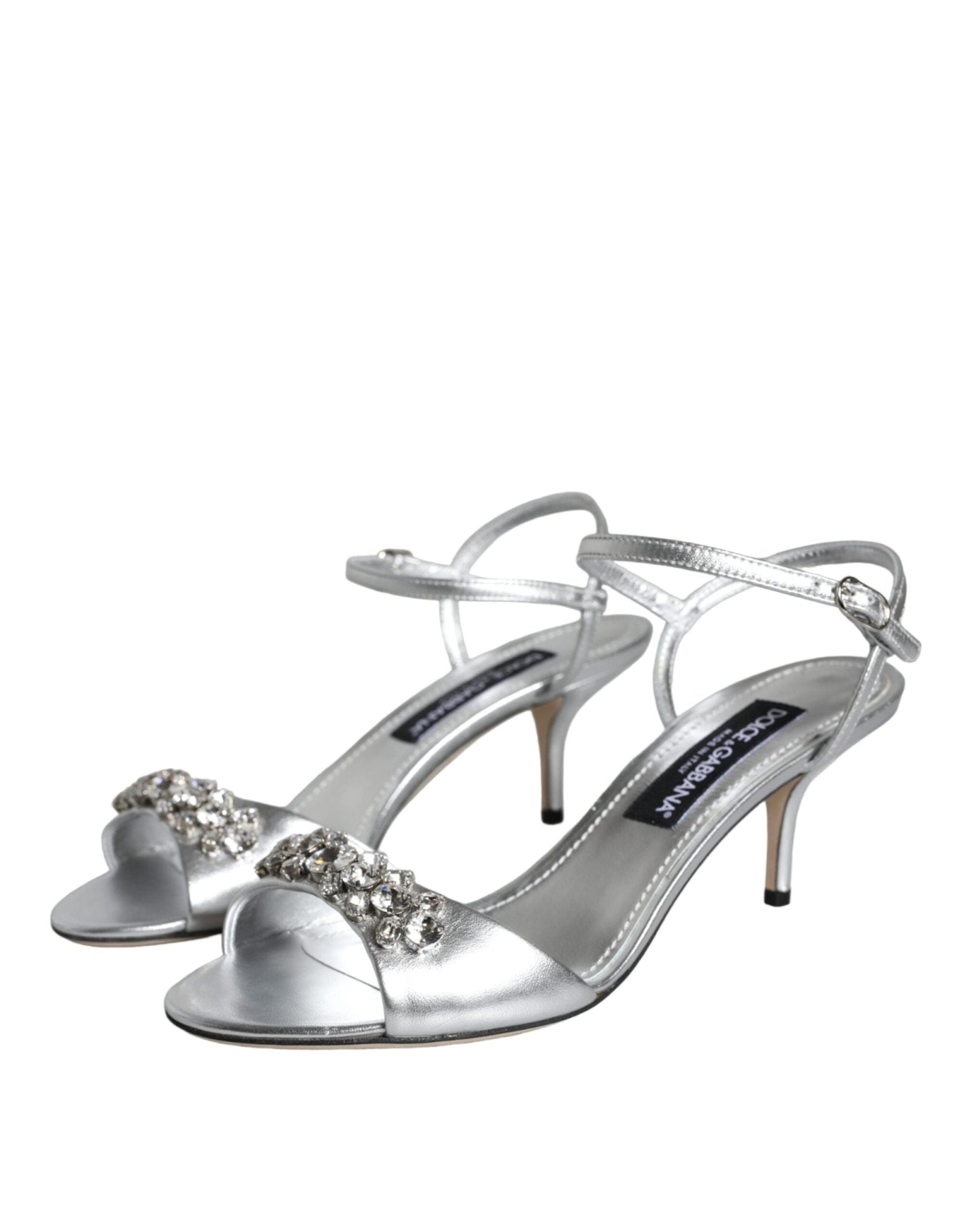 Dolce & Gabbana Silver Crystal AnkleStrap Keira Sandals Shoes - SMARTMARTNZ