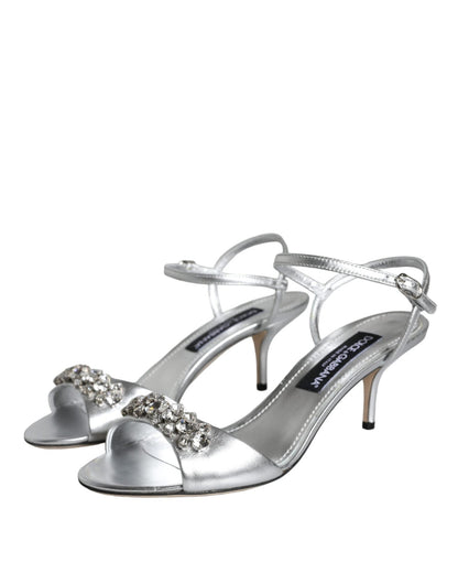 Dolce & Gabbana Silver Crystal AnkleStrap Keira Sandals Shoes - SMARTMARTNZ
