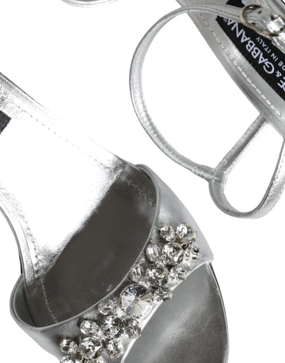 Dolce & Gabbana Silver Crystal AnkleStrap Keira Sandals Shoes - SMARTMARTNZ