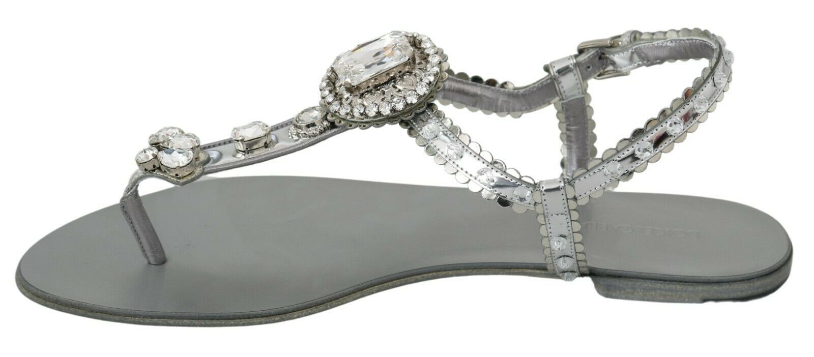 Dolce & Gabbana Silver Crystal Sandals Flip Flops Shoes - SMARTMARTNZ