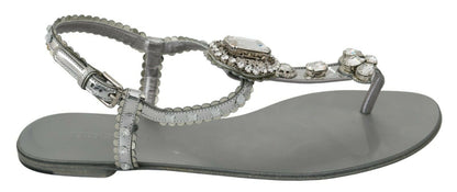 Dolce & Gabbana Silver Crystal Sandals Flip Flops Shoes - SMARTMARTNZ