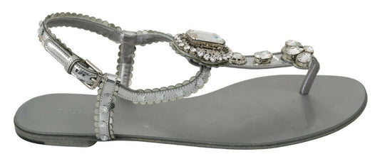 Dolce & Gabbana Silver Crystal Sandals Flip Flops Shoes - SMARTMARTNZ