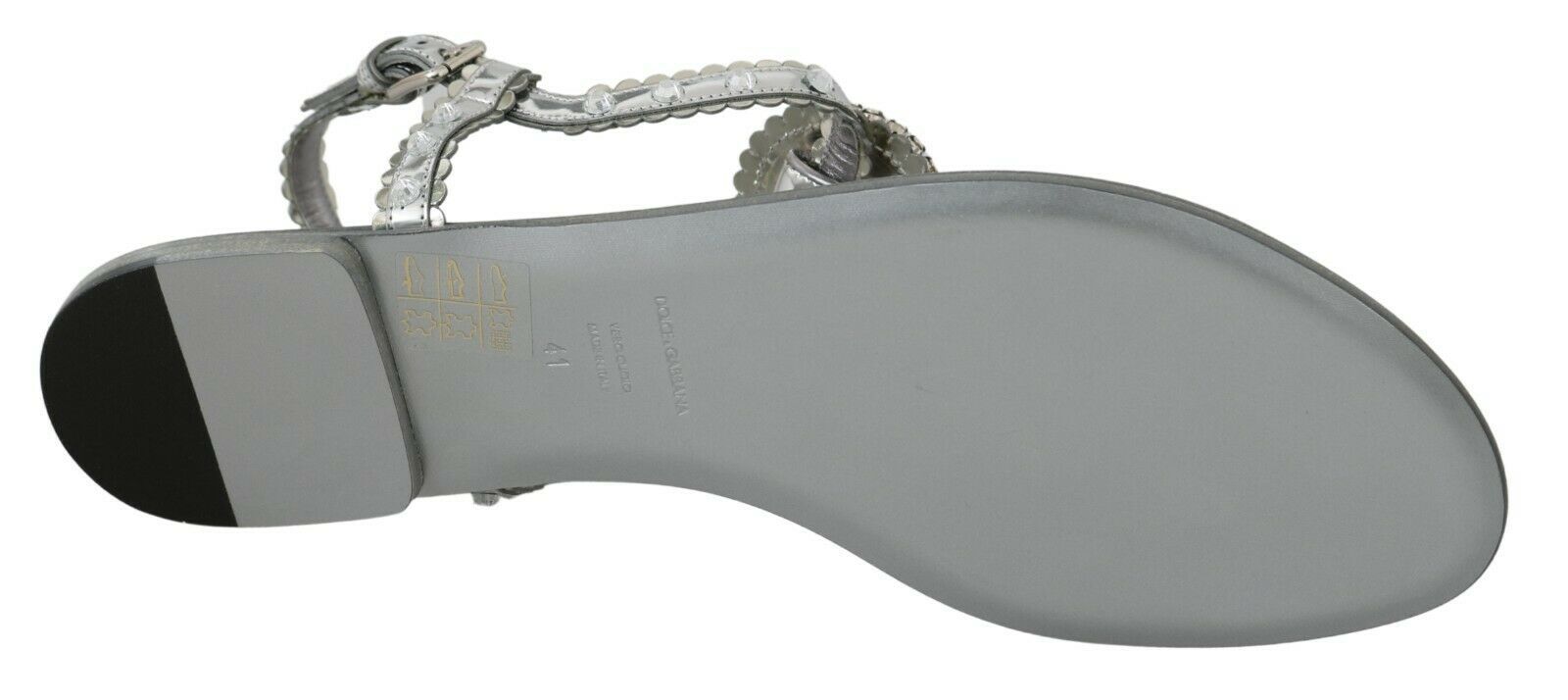 Dolce & Gabbana Silver Crystal Sandals Flip Flops Shoes - SMARTMARTNZ